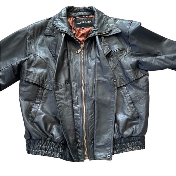 Gianni Ferrara Leather Jacket Men Size Large Black Full Zip Lined - Picture 6 of 10